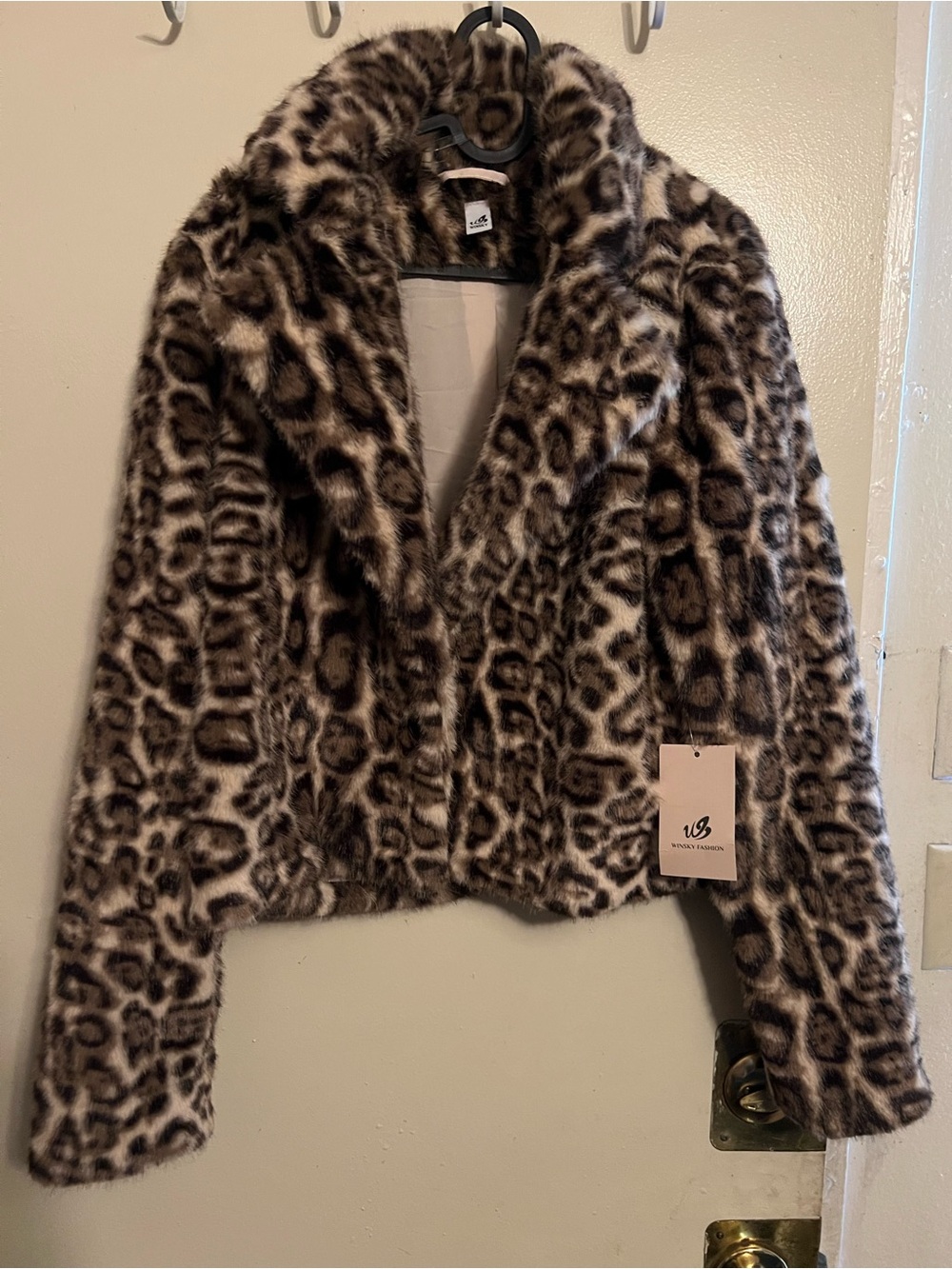 Leopard Print Faux Fur Jacket - Brown & Cream